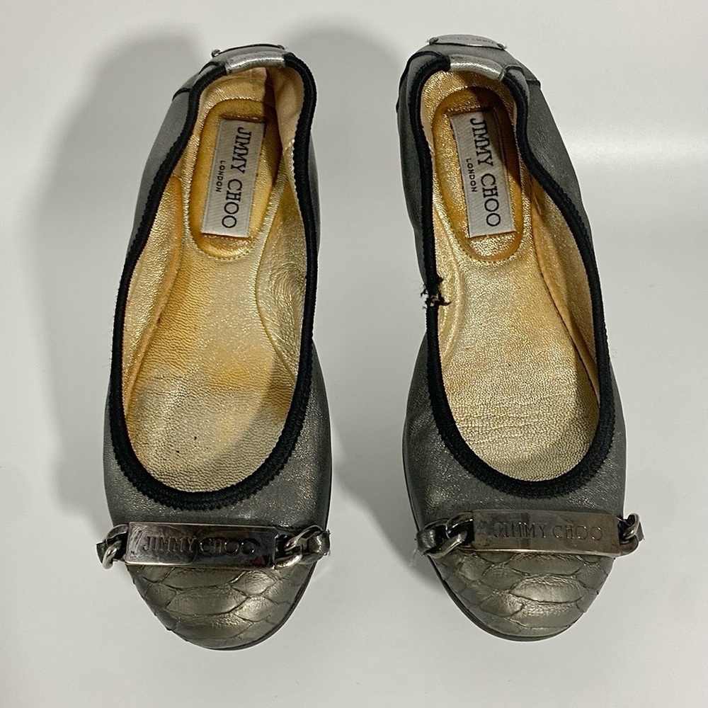 Jimmy Choo Pewter Gray Croc Embossed Ballet Flats Women's Sz EU 35 / USA 4.5